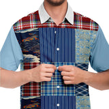 Andromeda Blue Patchwork Button Down Shirt Short Sleeve Button Down Shirt - Thathoodyshop
