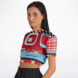 Red Pacific Palisades Plaid Cropped Sweater Cropped Short Sleeve Sweater - Thathoodyshop