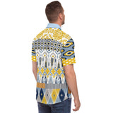 Tallulah Bankhead Yellow Ikat Patchwork Short Sleeve Button Down Shirt Short Sleeve Button Down Shirt - Thathoodyshop
