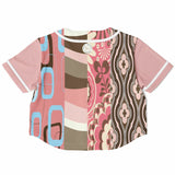 Pink Geo Patchwork Cropped Button Front Jersey Cropped Baseball Jersey - Thathoodyshop