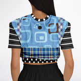 Pacific Palisades Blue Geo Cropped Sweater Athletic Cropped Short Sleeve Sweatshirt - AOP - Thathoodyshop