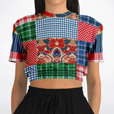 Busan Fleur Floral Plaid Patchwork Cropped Sweater Cropped Short Sleeve Sweater - Thathoodyshop