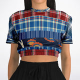 Andromeda Blue Plaid Cropped Sweater Cropped Short Sleeve Sweater - Thathoodyshop