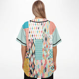 Old Miami Geo Patchwork Button Front Jersey Baseball Jersey - Thathoodyshop