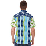 Mykonos Striped Graffiti Print Short Sleeve Button Down Shirt Short Sleeve Button Down Shirt - Thathoodyshop