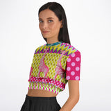 Hello Janis! Pink Geo Giraffe Print Short Sleeve Cropped Sweater Cropped Short Sleeve Sweatshirt - Thathoodyshop