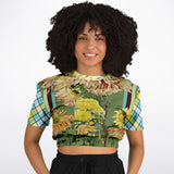 Green Caravan Plaid Cropped Sweater Cropped Short Sleeve Sweatshirt - Thathoodyshop