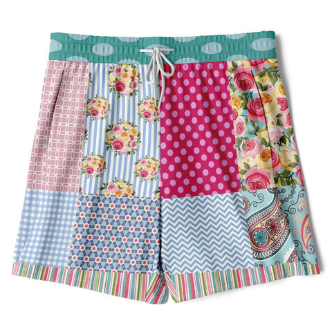 Pink Sherbert Floral Patchwork Compression Activity Shorts Compression Shorts - Thathoodyshop
