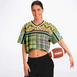 Green Caravan Plaid Crop Jersey Cropped Football Jersey - Thathoodyshop