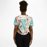Old Miami Geo Patchwork Cropped Button Front Jersey Cropped Baseball Jersey - AOP - Thathoodyshop