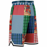 Busan Fleur Floral Plaid Patchwork Basketball Shorts Basketball Shorts - Thathoodyshop