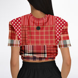 Jersey Salsa Plaid Patchwork Cropped Sweater Cropped Short Sleeve Sweater - Thathoodyshop