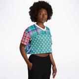 Cerulean Plaid Paisley Crop Jersey Cropped Football Jersey - Thathoodyshop