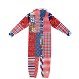 Liberty Bell Floral Stripe Patchwork Unisex Fleece Romper Fleece Romper - Thathoodyshop