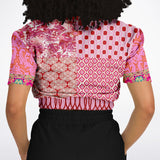 Gypsy Beat Pink Patchwork Short Sleeve Cropped Sweater Athletic Cropped Short Sleeve Sweatshirt - AOP - Thathoodyshop