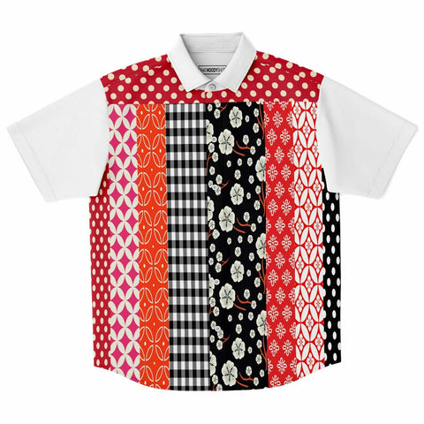 Tokyo Nights Floral Patchwork Short Sleeve Button Down Shirt Short Sleeve Button Down Shirt - Thathoodyshop