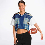 Andromeda Blue Patchwork Crop Jersey Cropped Football Jersey - Thathoodyshop