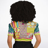 Hello Janis! Green Geo Print Short Sleeve Cropped Sweater Cropped Short Sleeve Sweater - Thathoodyshop