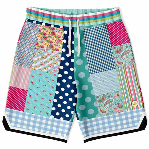 Pink Sherbert Patchwork Plaid Basketball Shorts Basketball Shorts - Thathoodyshop