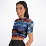 Andromeda Blue Plaid Cropped Sweater Cropped Short Sleeve Sweater - Thathoodyshop