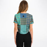 Many Blessings Patchwork Print Cropped Button Front Jersey Cropped Baseball Jersey - Thathoodyshop