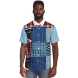 Andromeda Blue Patchwork Button Down Shirt Short Sleeve Button Down Shirt - Thathoodyshop