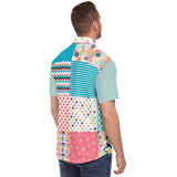 Old Miami Polka Dot Patchwork Button Down Shirt Short Sleeve Button Down Shirt - Thathoodyshop