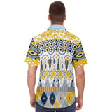 Tallulah Bankhead Yellow Ikat Patchwork Short Sleeve Button Down Shirt Short Sleeve Button Down Shirt - Thathoodyshop