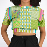 Green Anjou Pear Patchwork Crop Top Cropped Short Sleeve Sweater - Thathoodyshop