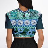 Mykonos Floral Patchwork Short Sleeve Cropped Sweater Cropped Short Sleeve Sweater - Thathoodyshop
