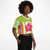 Green Anjou Pear Striped Floral Crop Jersey Cropped Football Jersey - Thathoodyshop