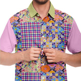 Mercury Retrograde Patchwork Plaid Button Down Shirt Short Sleeve Button Down Shirt - AOP - Thathoodyshop