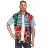 Busan Fleur Plaid Patchwork Button Down Shirt Short Sleeve Button Down Shirt - Thathoodyshop