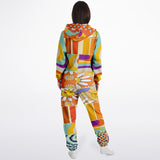 Happy Valley Retro Floral Polka Dot Patchwork Unisex Fleece Romper Fleece Romper - Thathoodyshop