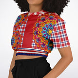 Hippy-Dippy Plaid Cropped Sweater Athletic Cropped Short Sleeve Sweatshirt - AOP - Thathoodyshop