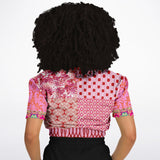 Gypsy Beat Pink Patchwork Short Sleeve Cropped Sweater Athletic Cropped Short Sleeve Sweatshirt - AOP - Thathoodyshop