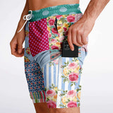 Pink Sherbert Floral Patchwork Compression Activity Shorts Compression Shorts - Thathoodyshop
