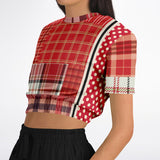 Jersey Salsa Plaid Patchwork Cropped Sweater Cropped Short Sleeve Sweater - Thathoodyshop