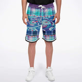 Cerulean Plaid Paisley Basketball Shorts Basketball Shorts - Thathoodyshop