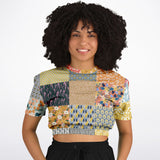 Tallulah Bankhead Patchwork Quilt Short Sleeve Cropped Eco-Poly Sweater Cropped Short Sleeve Sweater - Thathoodyshop