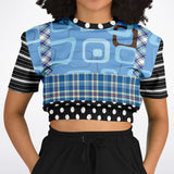 Pacific Palisades Blue Geo Cropped Sweater Athletic Cropped Short Sleeve Sweatshirt - AOP - Thathoodyshop