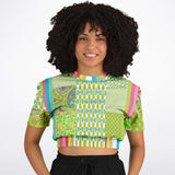 Green Anjou Pear Patchwork Crop Top Cropped Short Sleeve Sweater - Thathoodyshop
