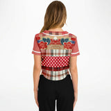Jersey Salsa Floral Plaid Patchwork Cropped Button Front Jersey Cropped Baseball Jersey - AOP - Thathoodyshop