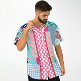 Pink Sherbert Floral Patchwork Plaid Button Front Jersey Baseball Jersey - Thathoodyshop