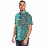 Many Blessings Horus Eye Patchwork Button Down Shirt Short Sleeve Button Down Shirt - Thathoodyshop