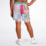 Pink Sherbert Floral Patchwork Compression Activity Shorts Compression Shorts - Thathoodyshop