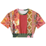 Yogananda Pink Floral Patchwork Short Sleeve Cropped Eco-Poly Sweater Cropped Short Sleeve Sweater - Thathoodyshop