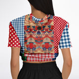 Busan Fleur Plaid Patchwork Cropped Sweater Cropped Short Sleeve Sweater - Thathoodyshop