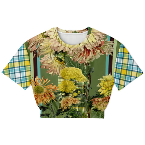 Green Caravan Plaid Cropped Sweater Cropped Short Sleeve Sweatshirt - Thathoodyshop