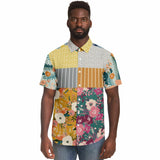 Tallulah Bankhead Floral Ikat Patchwork Short Sleeve Button Down Shirt Short Sleeve Button Down Shirt - Thathoodyshop